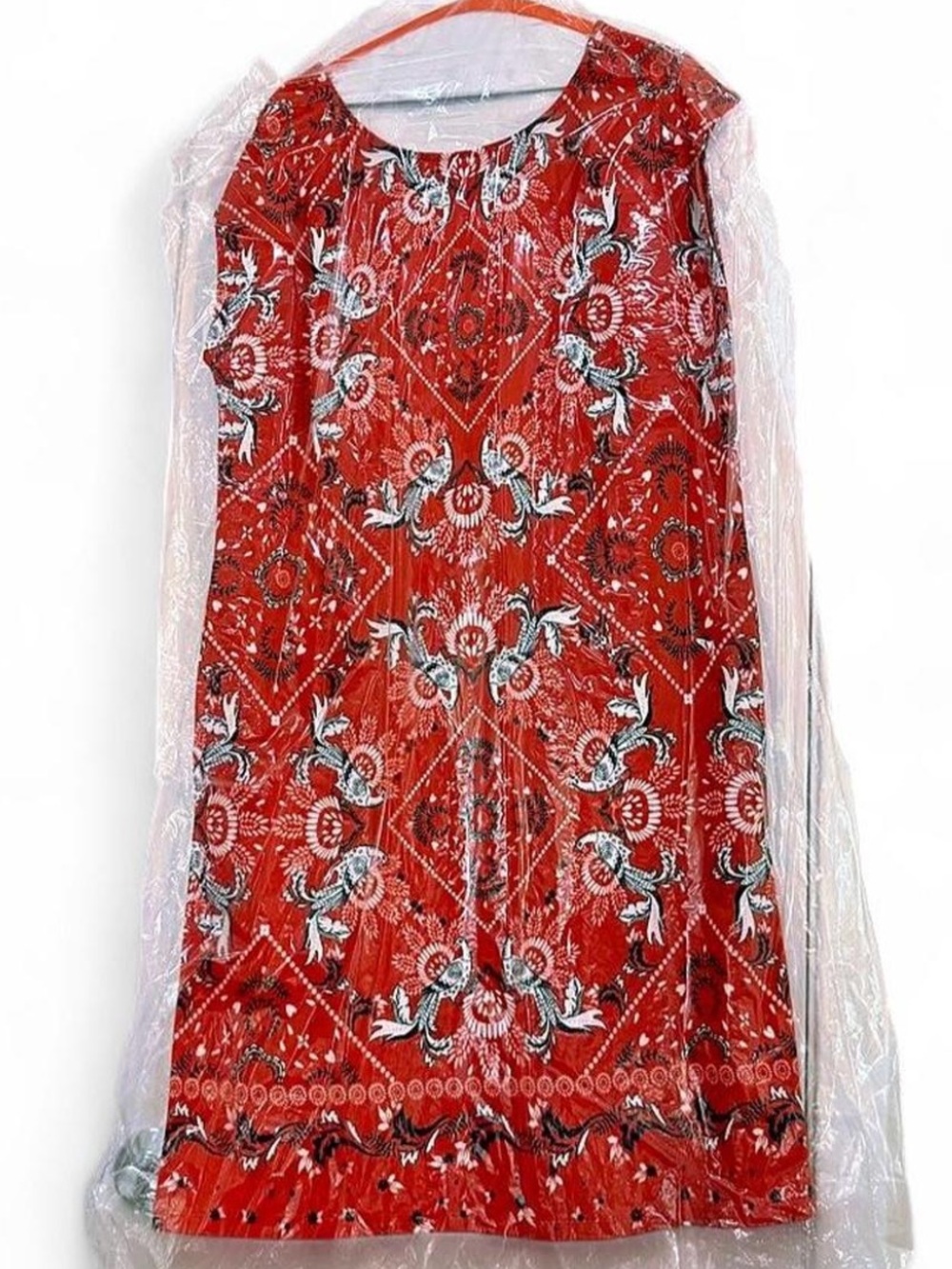 Talbots Red Floral Geometric Midi Dress
